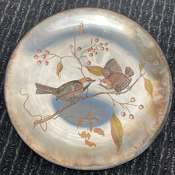 Reed & Barton Damascene Silverplated Audubon Chickadee Birds Plate - Picture 1 of 10